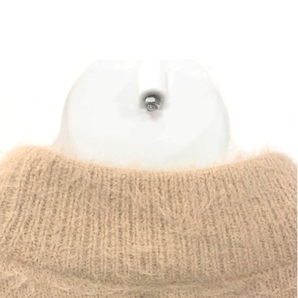 Sun + Moon Fuzzy Sweater Light Camel Brown Mock Neck Long Sleeves Casual Top - Picture 6 of 8